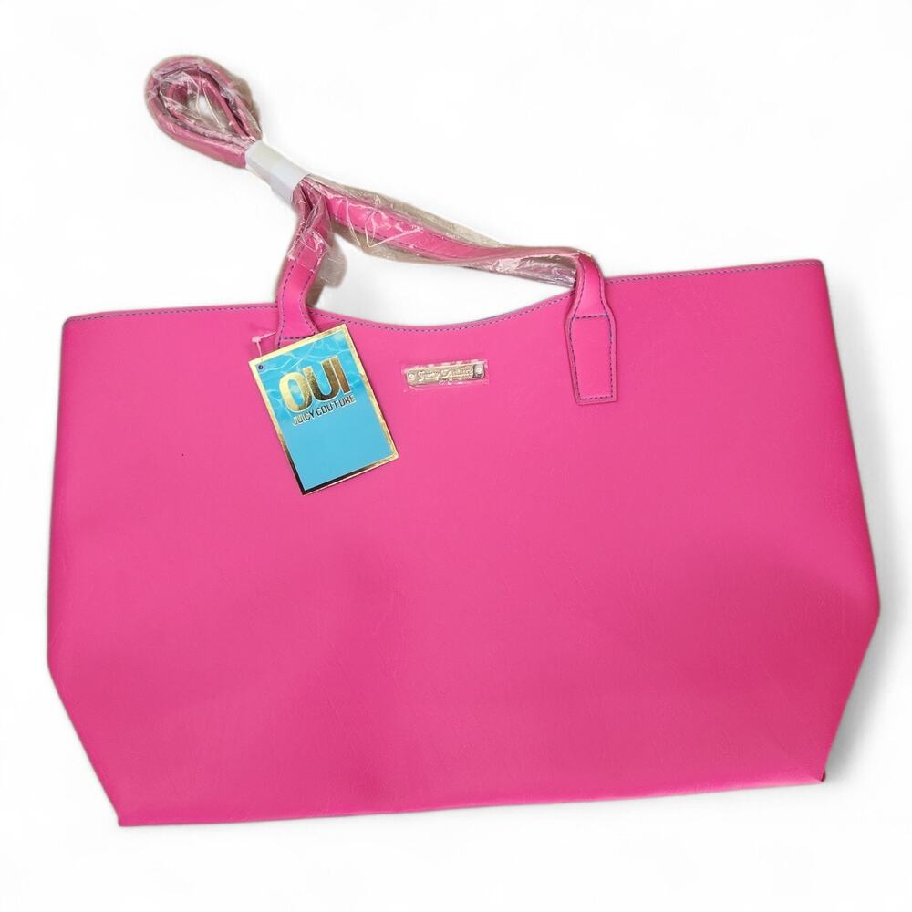 NWT Juicy Couture X Oui Bright Pink Vegan Leather Tote Bag Double Strap Large
